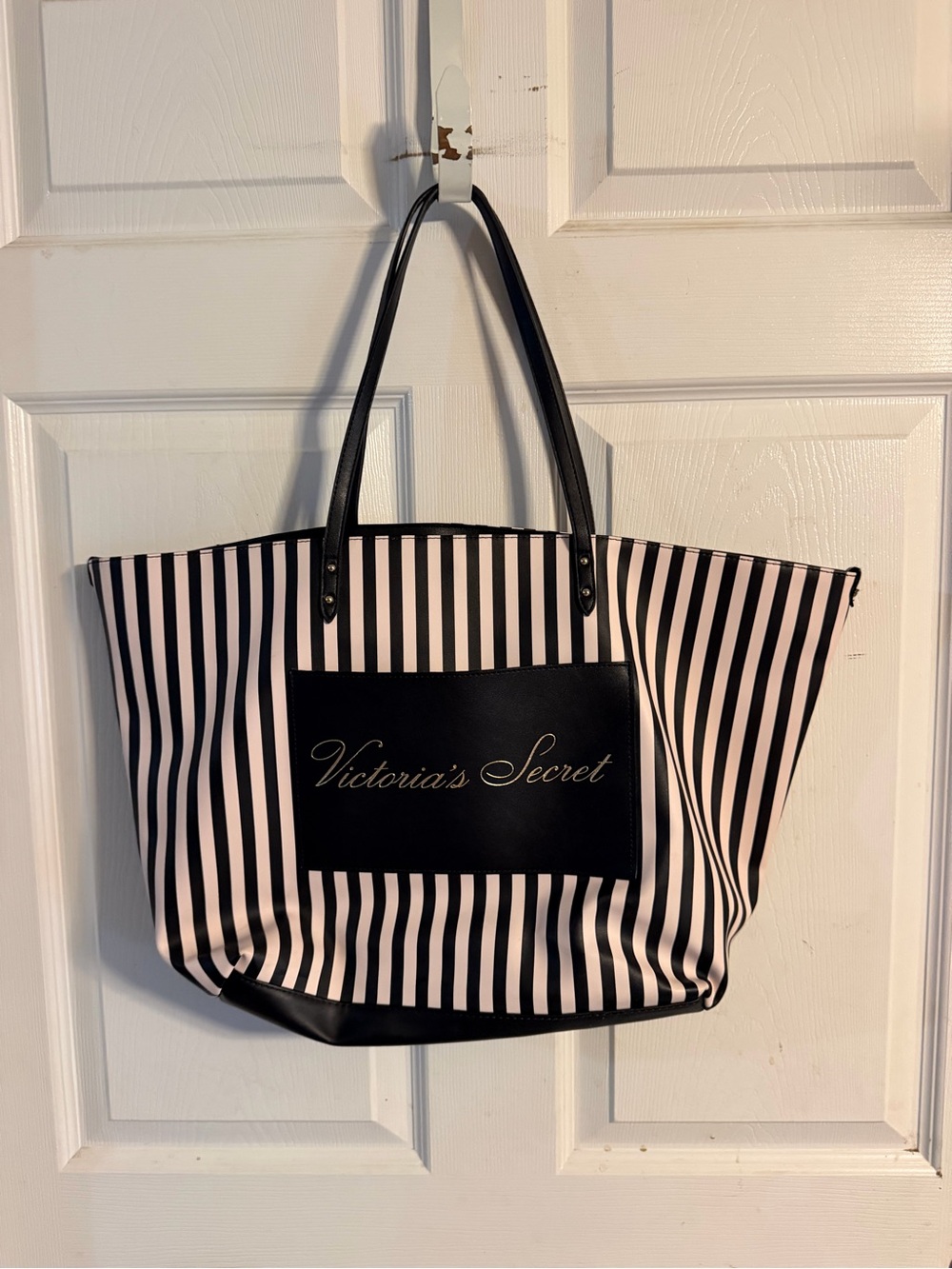 Victoria's Secret Black and Pink Striped Tote